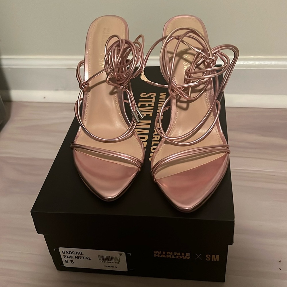 Steve Madden x Winnie Harlow pink metalic heel